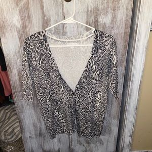Leopard print short-sleeved cardigan